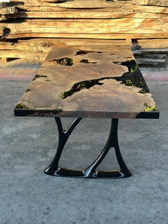 Rectangular Dining Table - Black Resin River Root Walnut Wood Table