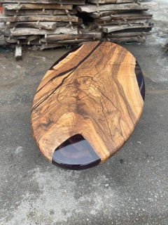 Oval Dining Table - Black Walnut Black Resin Wood Table