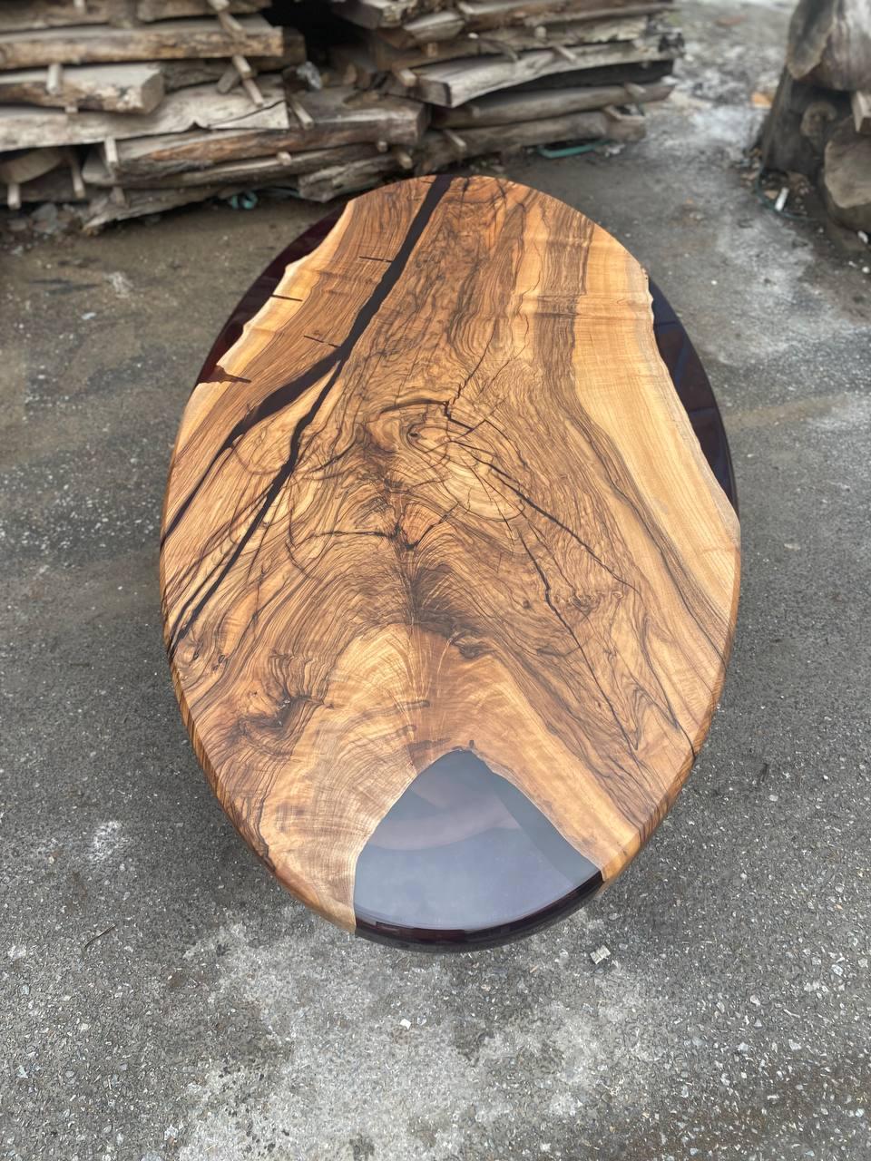 Moderne Table de salle à manger ovale - Noyer noir Table en bois de résine noire en vente