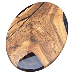 Oval Dining Table - Black Walnut Black Resin Wood Table
