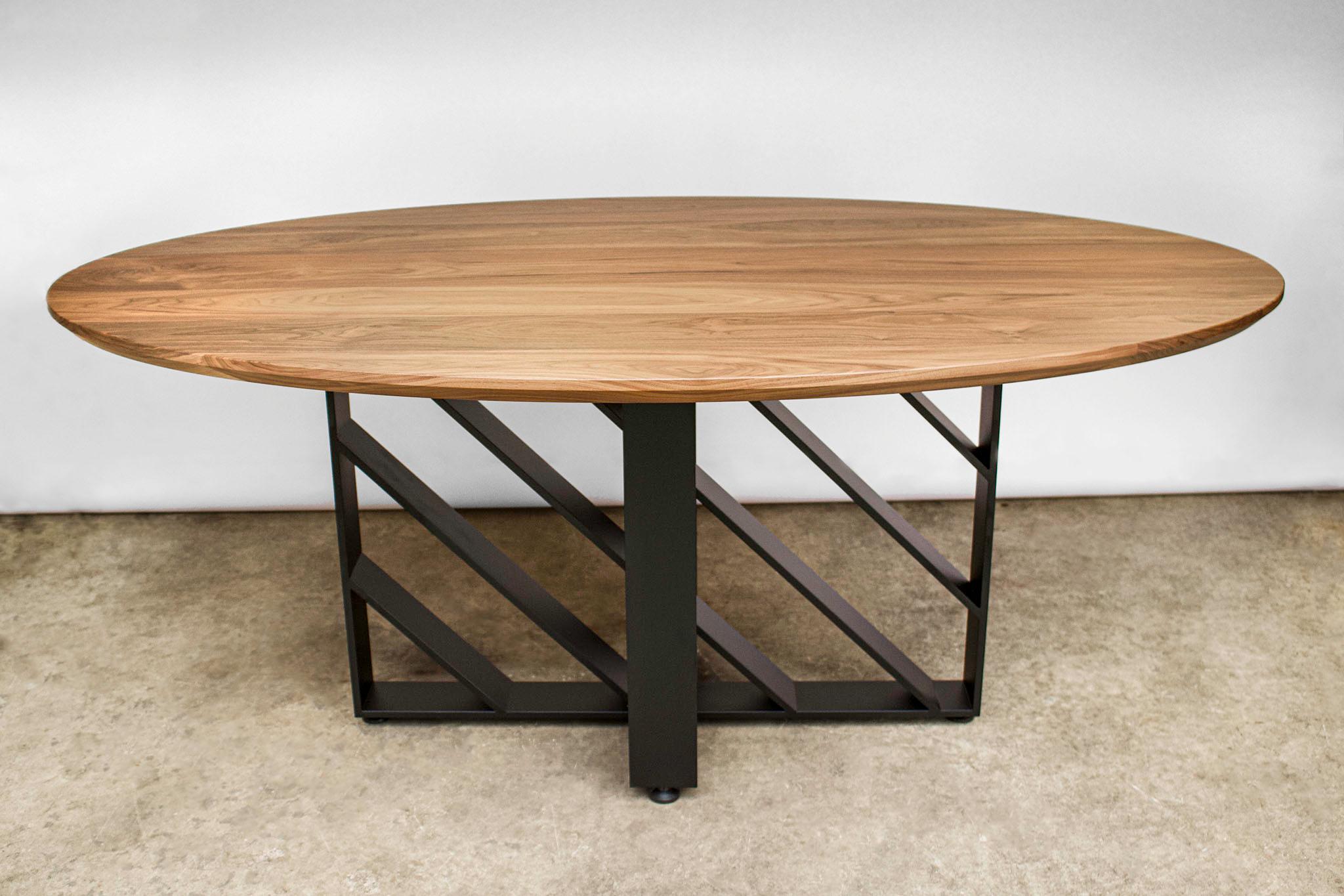 American Oval Dining Table, Blackened Steel, Hardwood, Modern, Custom, Semigood For Sale