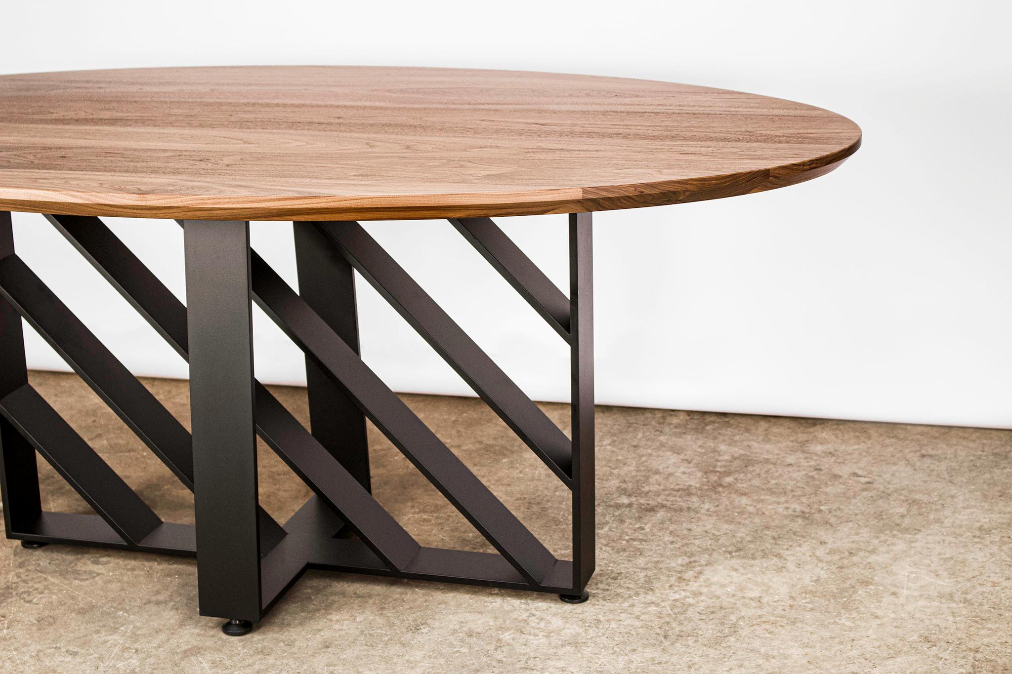 Oval Dining Table, Blackened Steel, Hardwood, Modern, Custom, Semigood In New Condition For Sale In Issaquah, WA
