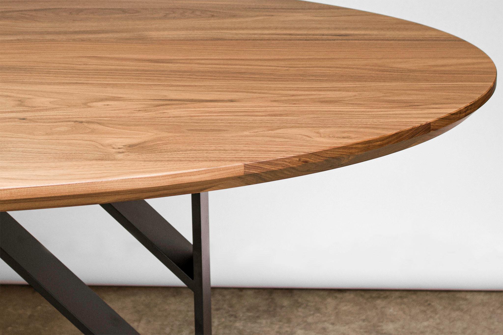 Contemporary Oval Dining Table, Blackened Steel, Hardwood, Modern, Custom, Semigood For Sale