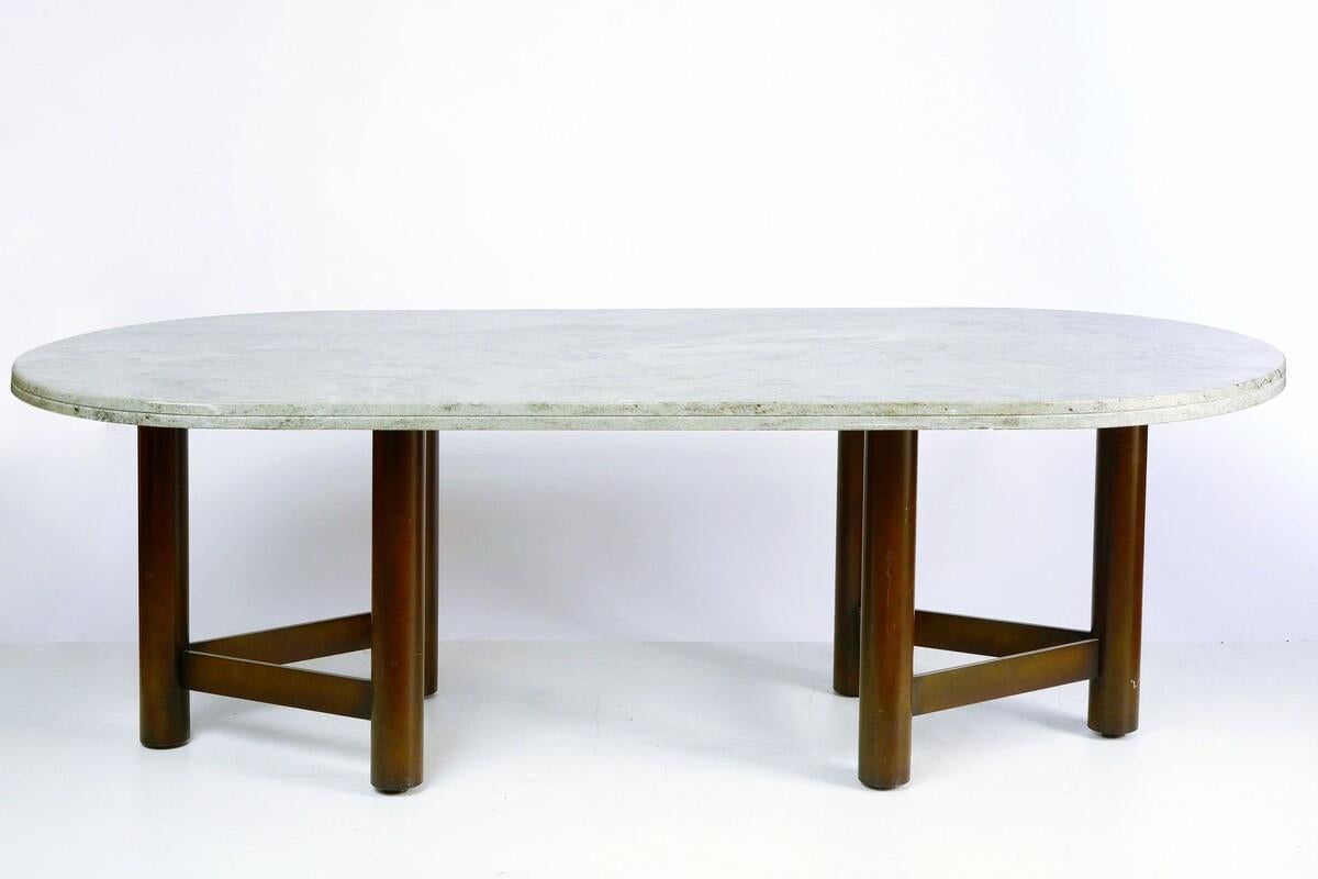 Oval Dining Table by Charles Kreglinger with Celadon Green Marble Top and Steel 6