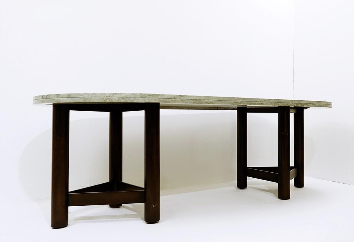 Dining table, by Charles Kreglinger in celadon green marble (Portugal) - steel, Belgium.
