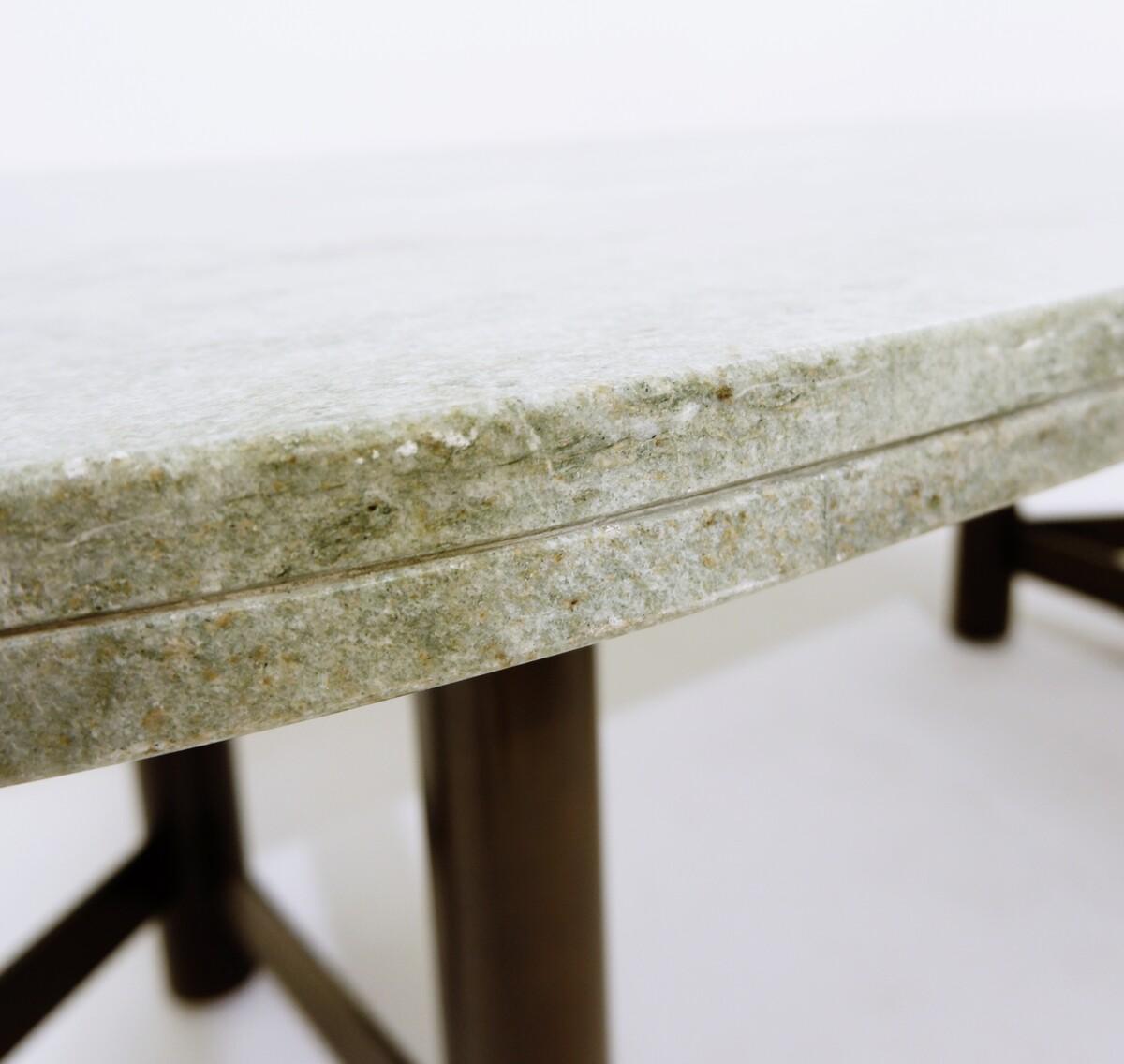 Oval Dining Table by Charles Kreglinger with Celadon Green Marble Top and Steel In Good Condition In Brussels, BE