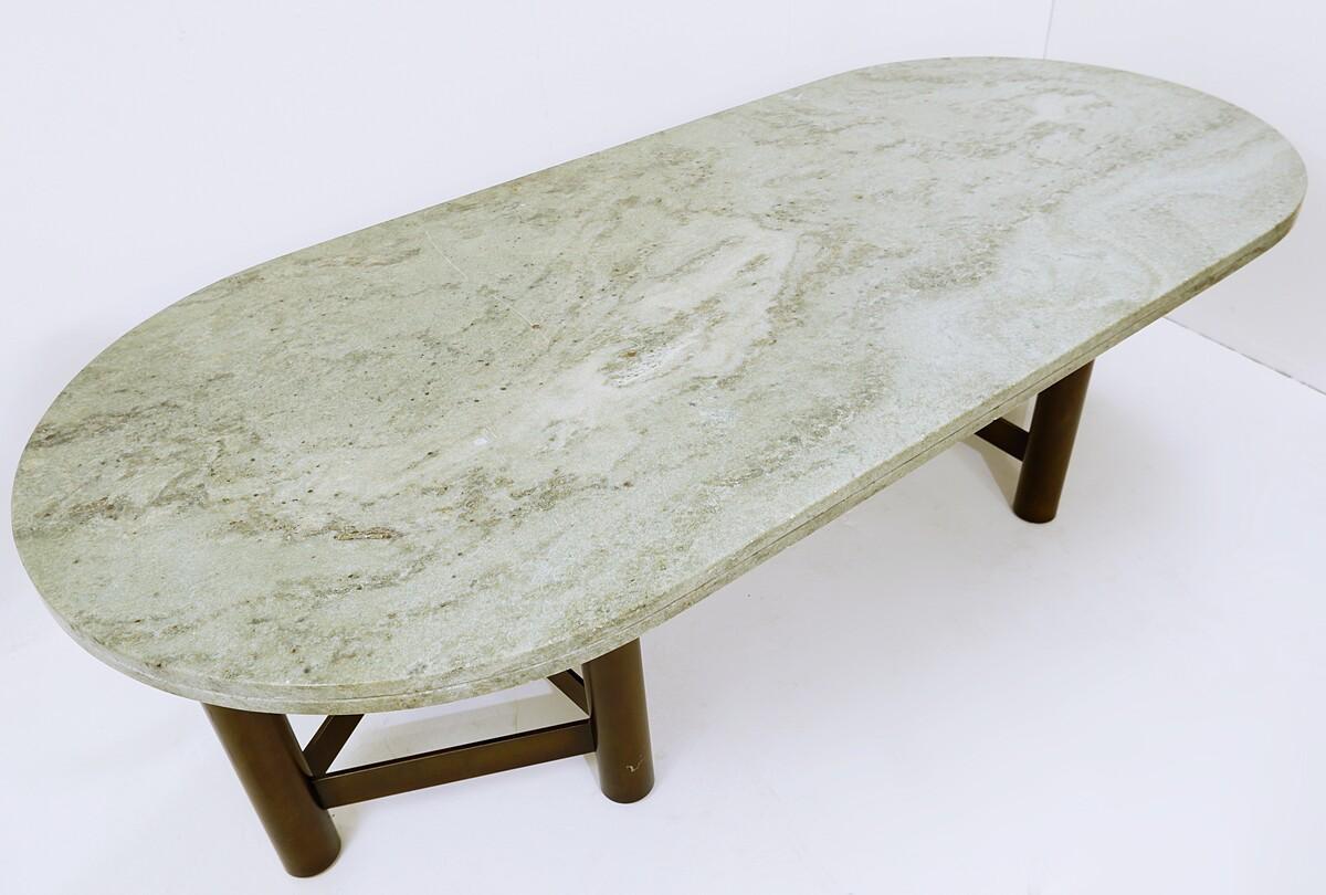 Oval Dining Table by Charles Kreglinger with Celadon Green Marble Top and Steel 3