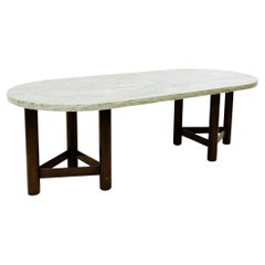 Oval Dining Table by Charles Kreglinger with Celadon Green Marble Top and Steel