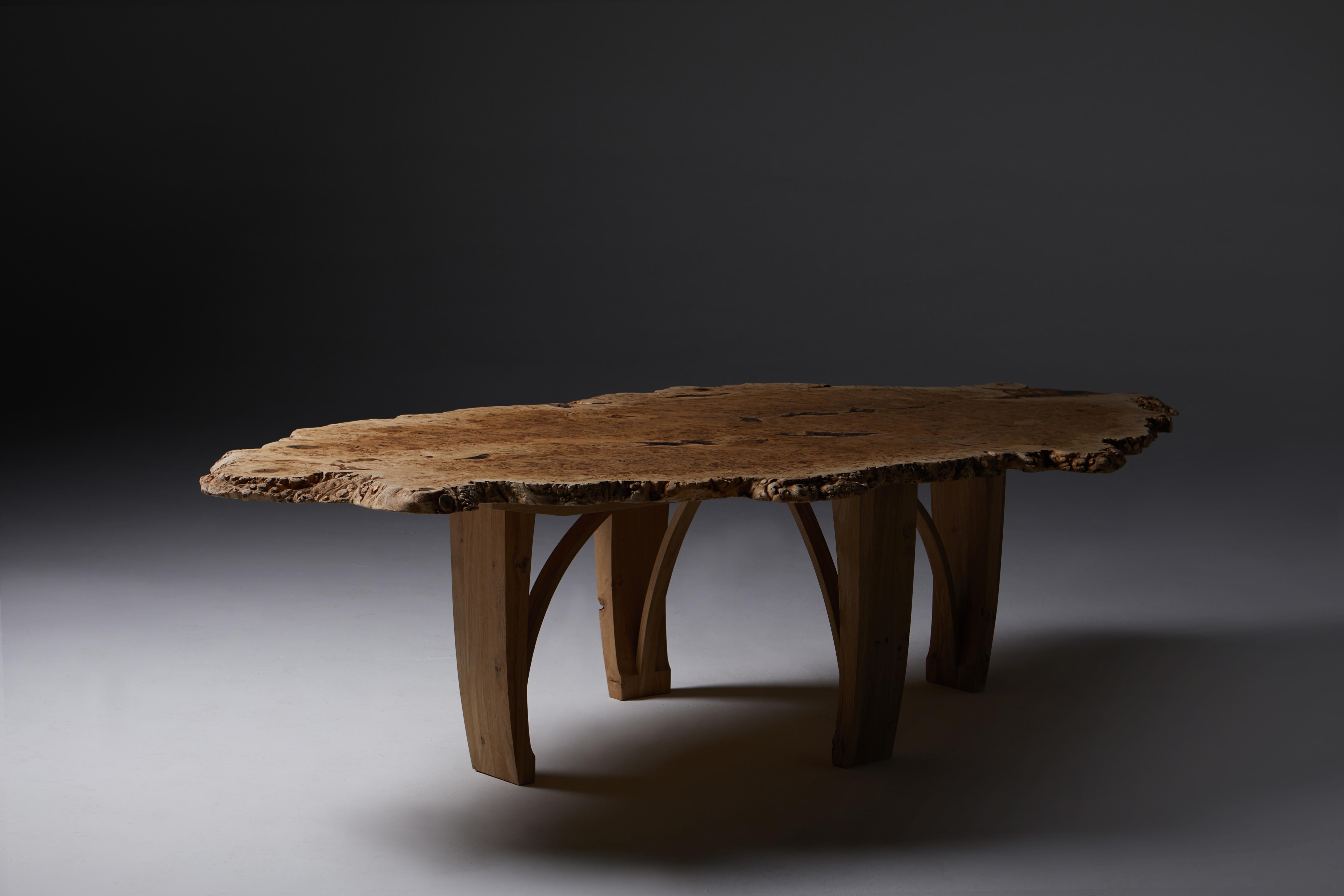 Organic Modern Oval Dining Table in solid English Burr Oak by Jonathan Field. One of a kind.  For Sale