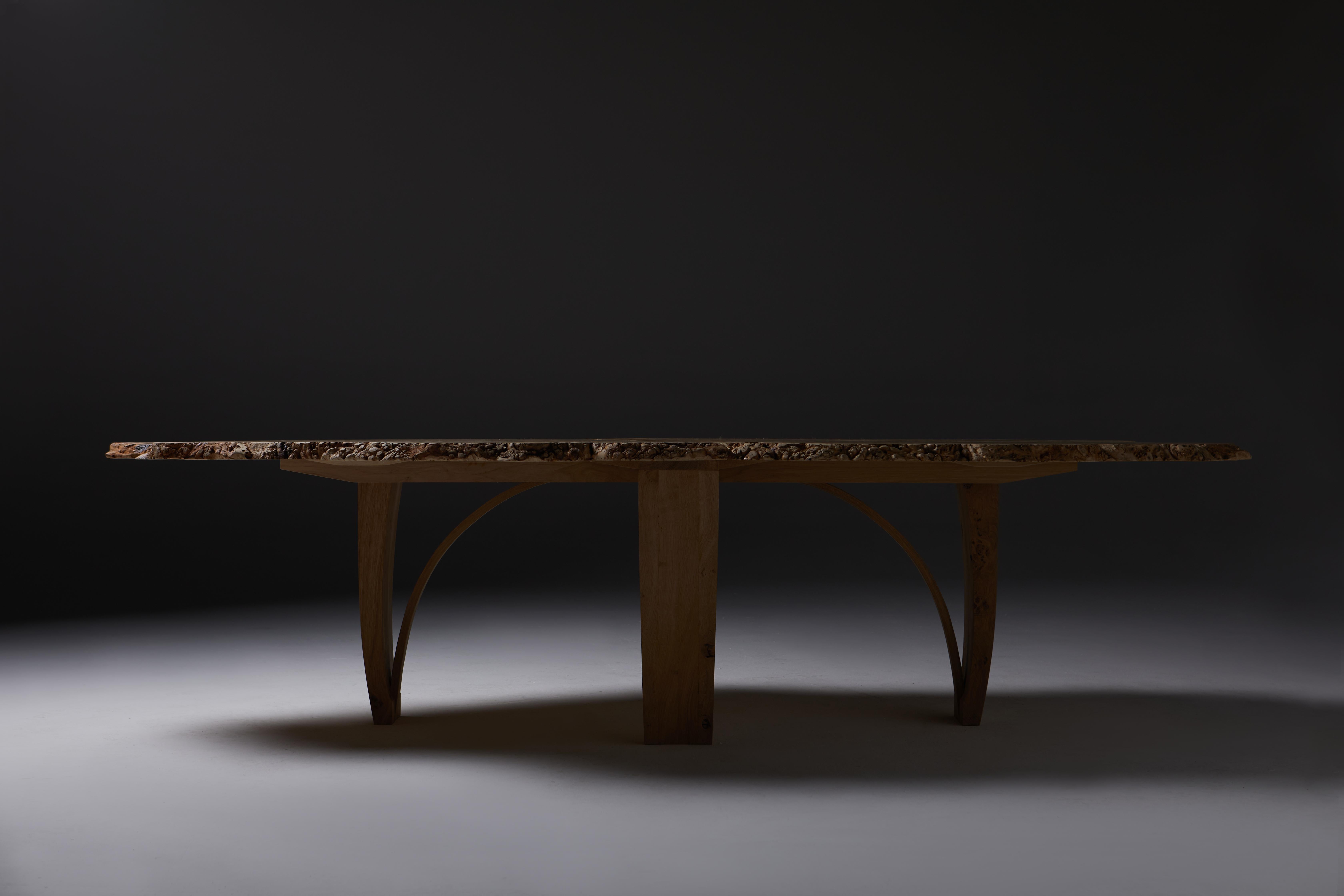 Oval Dining Table in solid English Burr Oak by Jonathan Field. One of a kind.  For Sale 2