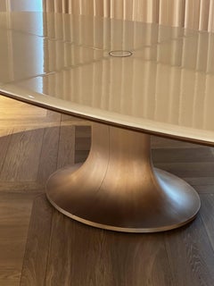 Oval Dining Table, Giorgetti, Pyrolave, Bronze Pedestal, Italy 2018