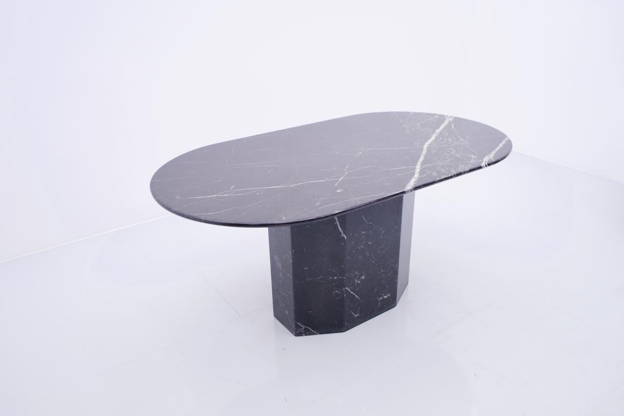 Italian Oval Dining Table in Black Marble, 1970s