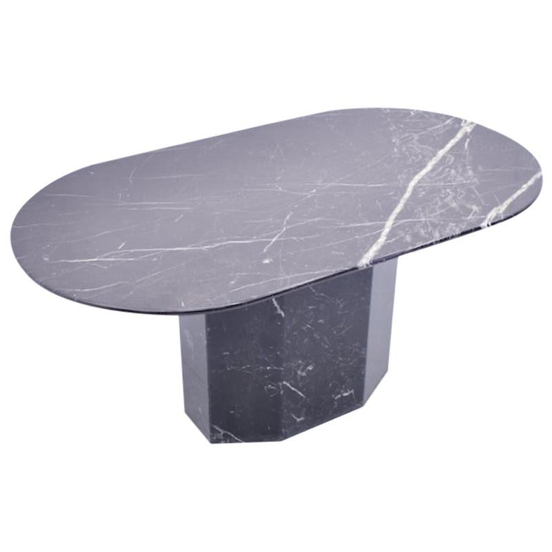 Oval Dining Table in Black Marble, 1970s