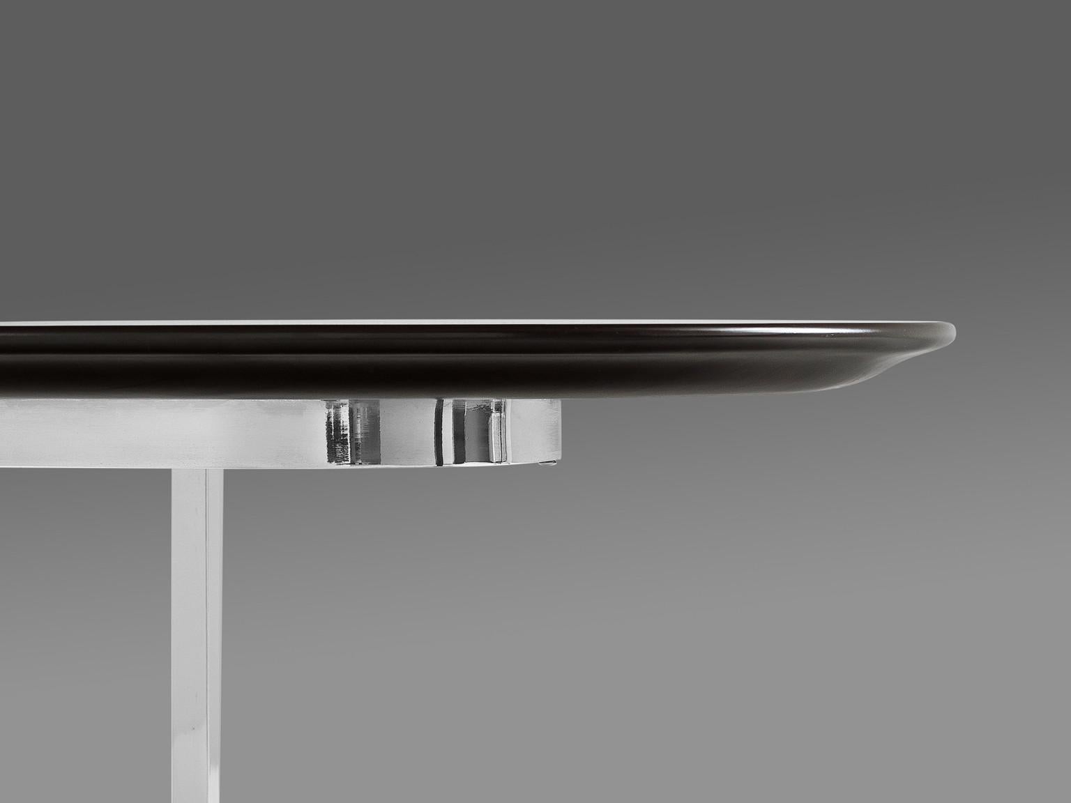 Italian Oval Dining Table in Chrome-plated Steel and Black Lacquered Wood