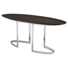 Oval Dining Table in Chrome and Black Lacquered Wood