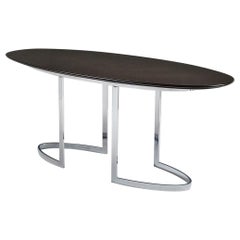 Oval Dining Table in Chrome-plated Steel and Black Lacquered Wood