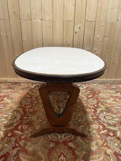 Oval Dining Table in Marble and Rosewood with Brass Base, 20th Century