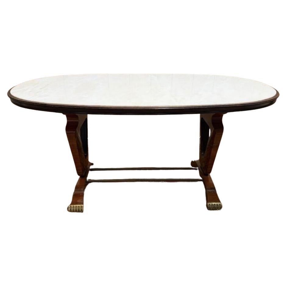 Oval Dining Table in Marble and Rosewood with Brass Base, 20th Century