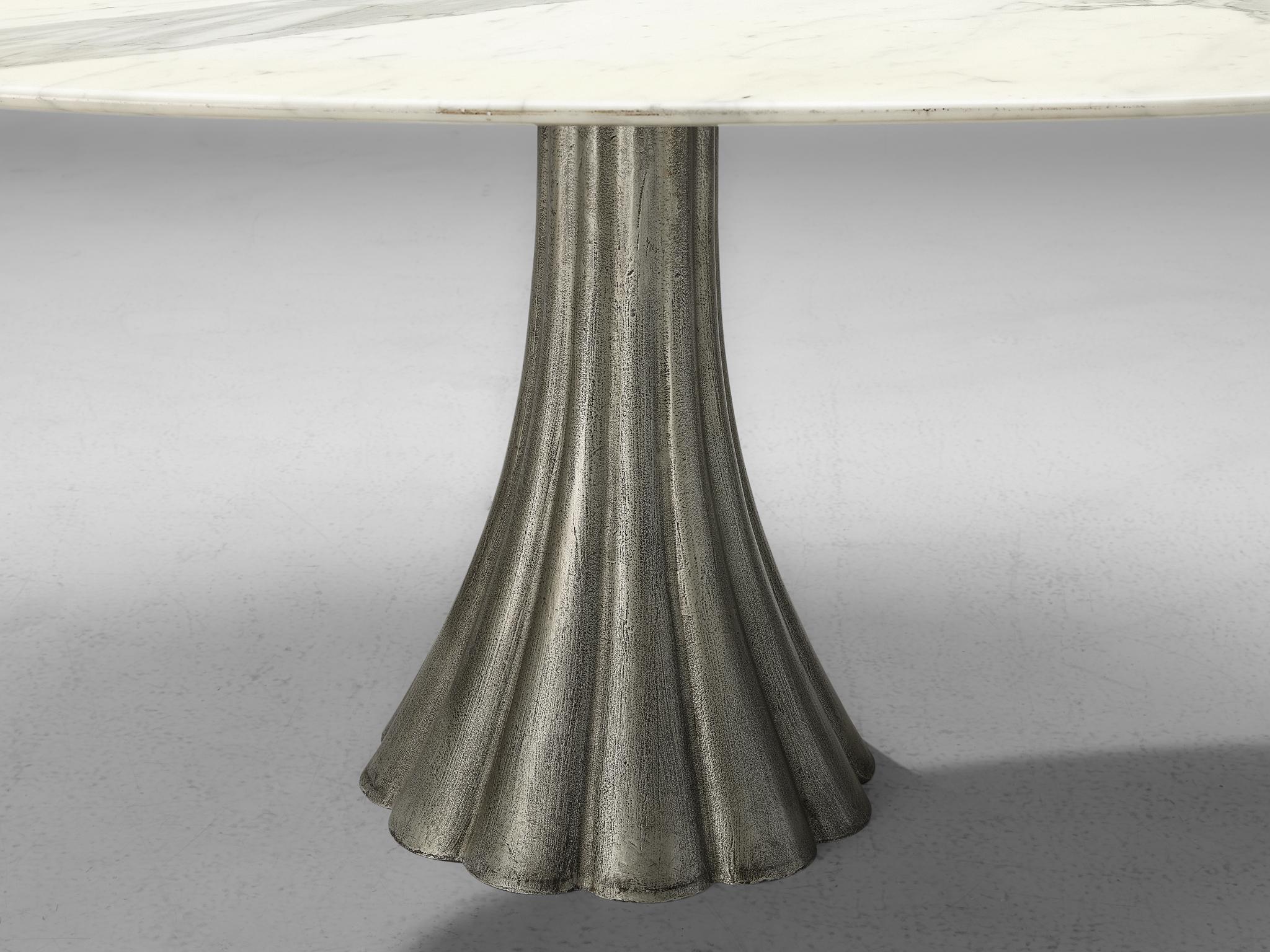 Mid-Century Modern Oval Dining Table in Marble and Steel Attributed to Angelo Mangiarotti