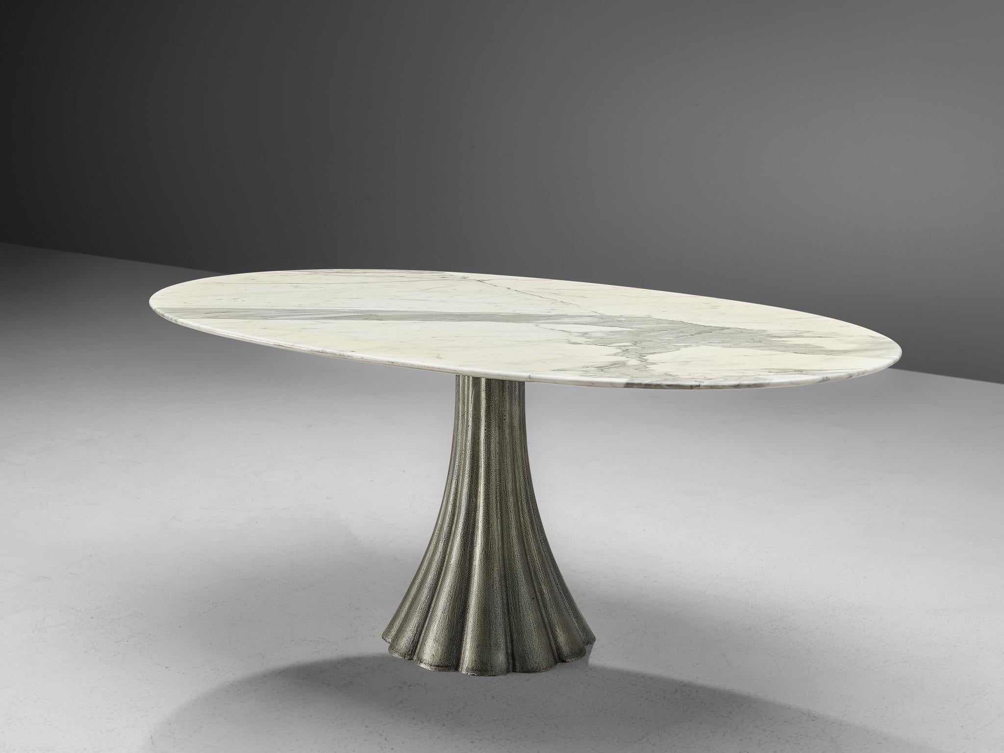 Italian Oval Dining Table in Marble and Steel Attributed to Angelo Mangiarotti