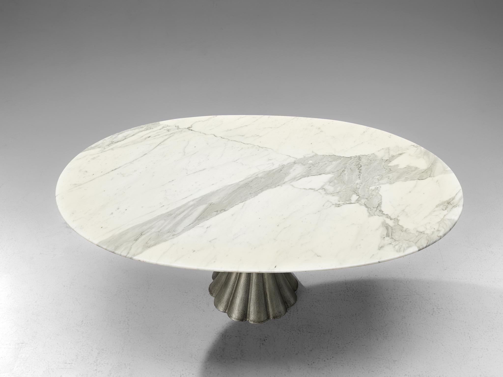 Mid-20th Century Oval Dining Table in Marble and Steel Attributed to Angelo Mangiarotti