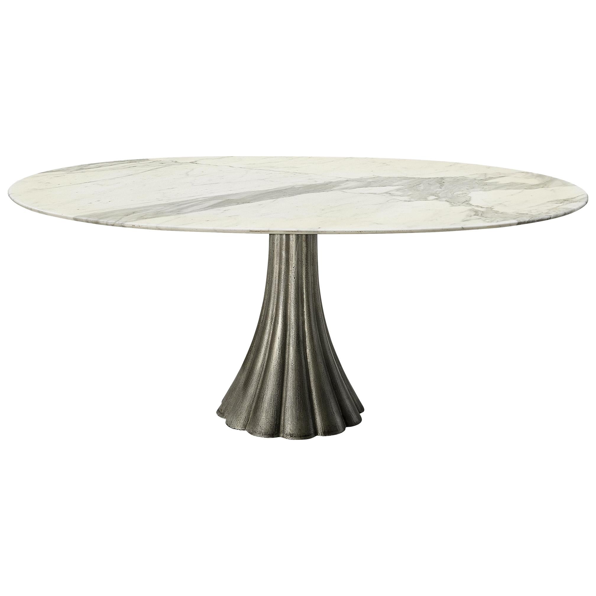 Oval Dining Table in Marble and Steel Attributed to Angelo Mangiarotti