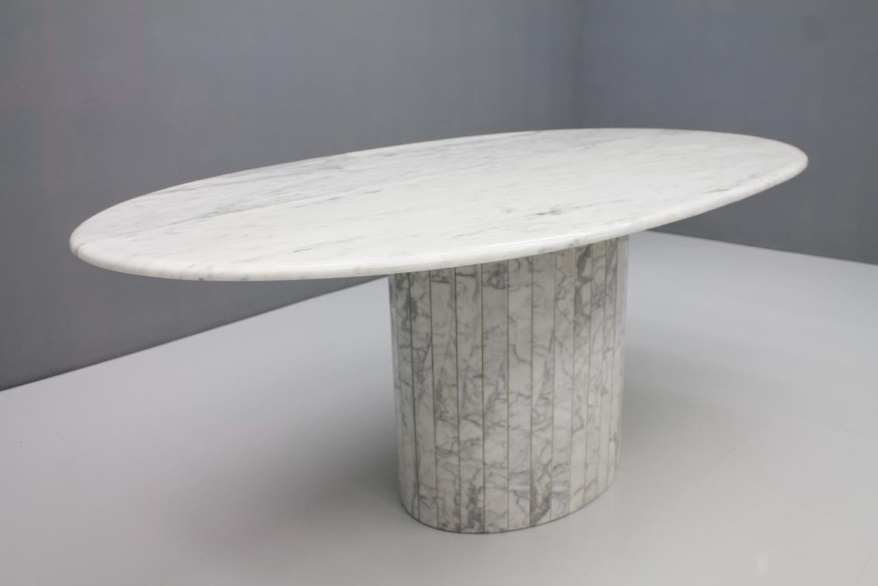 Oval Dining Table in White Carrara Marble, Italy, 1960s 2