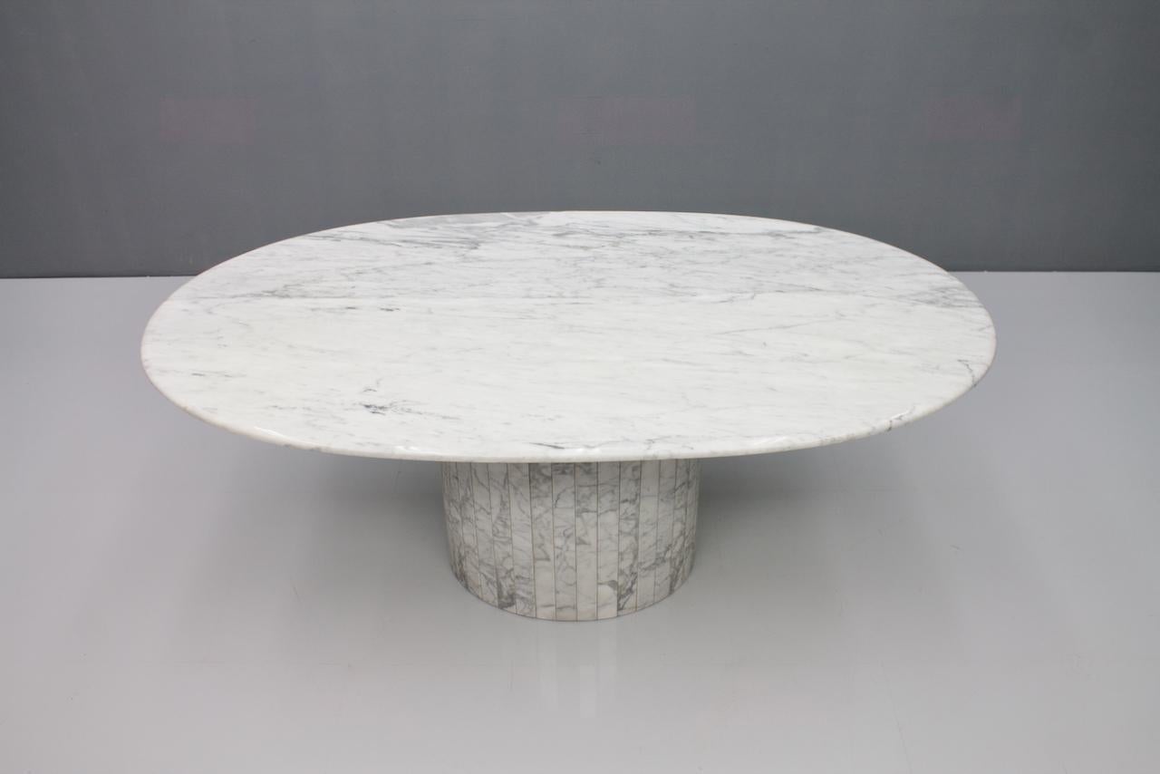 Oval Dining Table in White Carrara Marble, Italy, 1960s 5