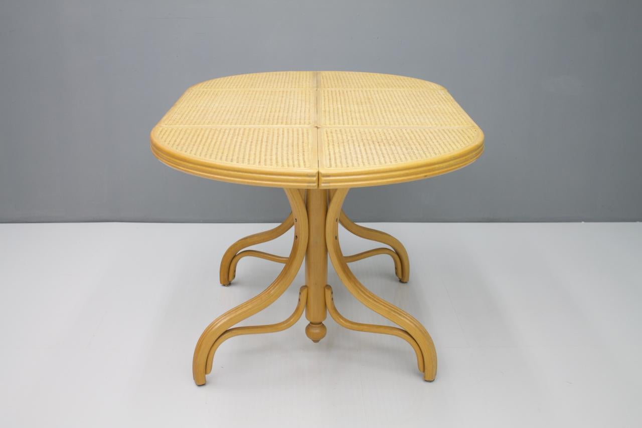 Oval Dining Table in Wood Cane and Glass Germany 1970s Thonet For Sale 5