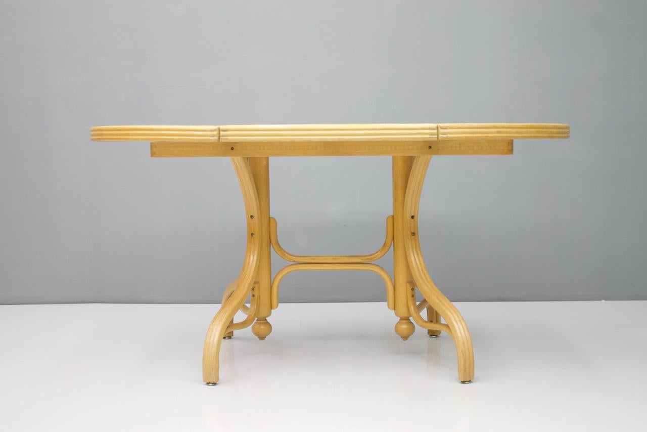 Oval Dining Table in Wood Cane and Glass Germany 1970s Thonet For Sale 7