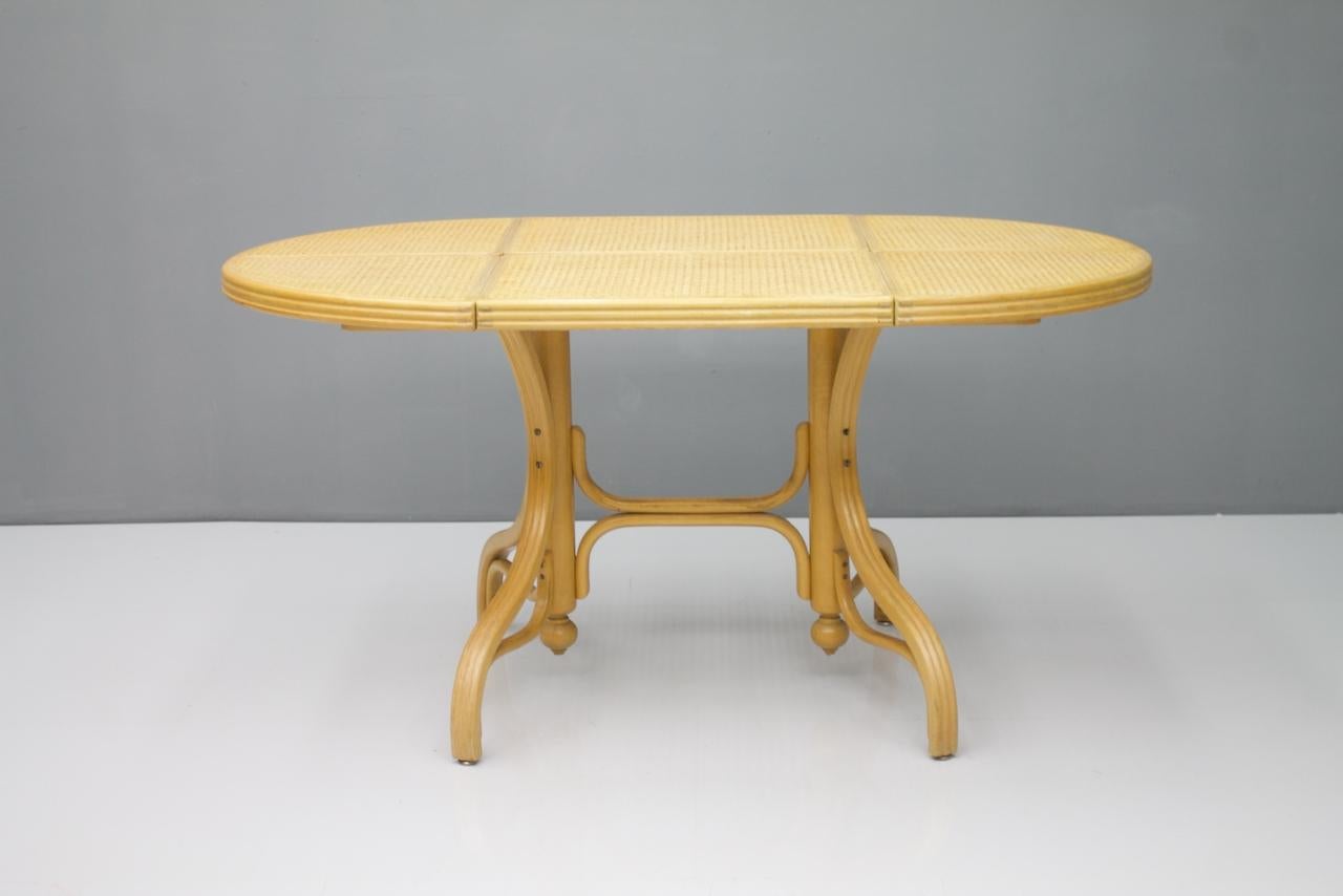 Oval Dining Table in Wood Cane and Glass Germany 1970s Thonet For Sale 8