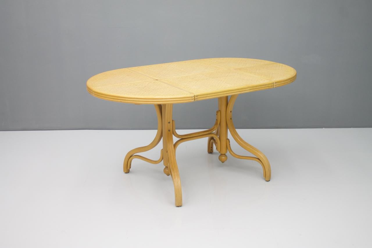 Oval Dining Table in Wood Cane and Glass Germany 1970s Thonet For Sale 10