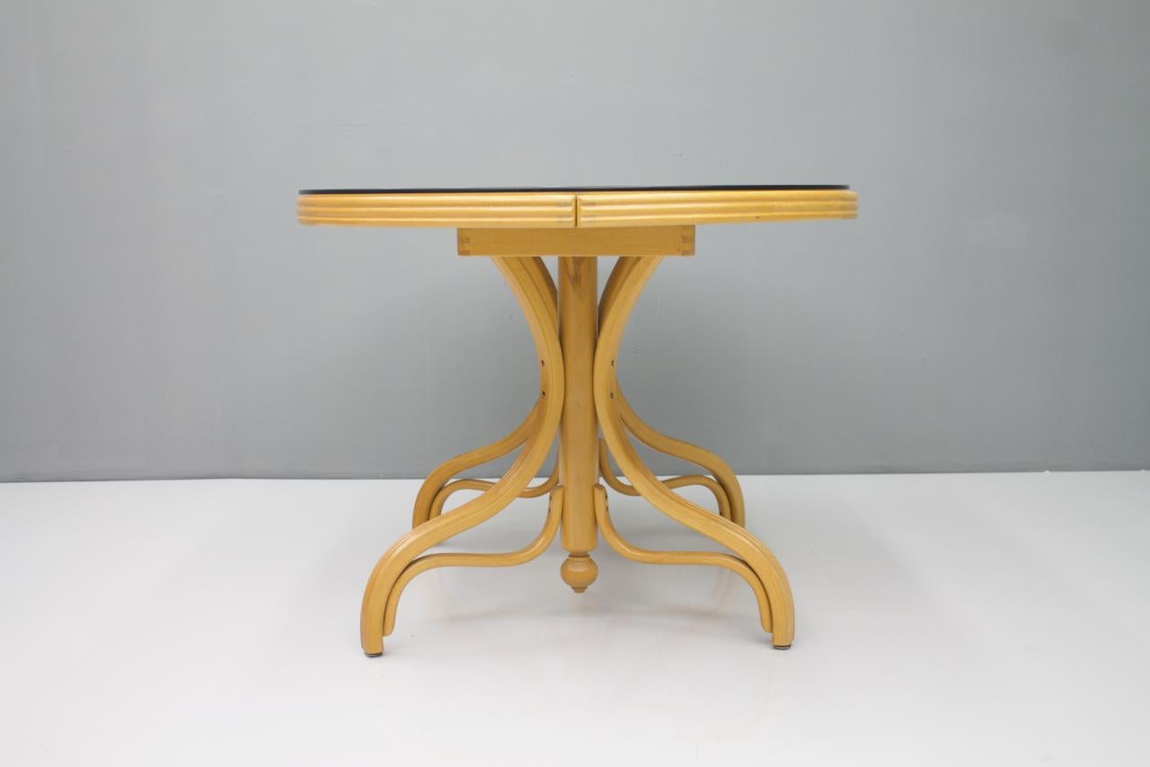 Oval Dining Table in Wood Cane and Glass Germany 1970s Thonet For Sale 2