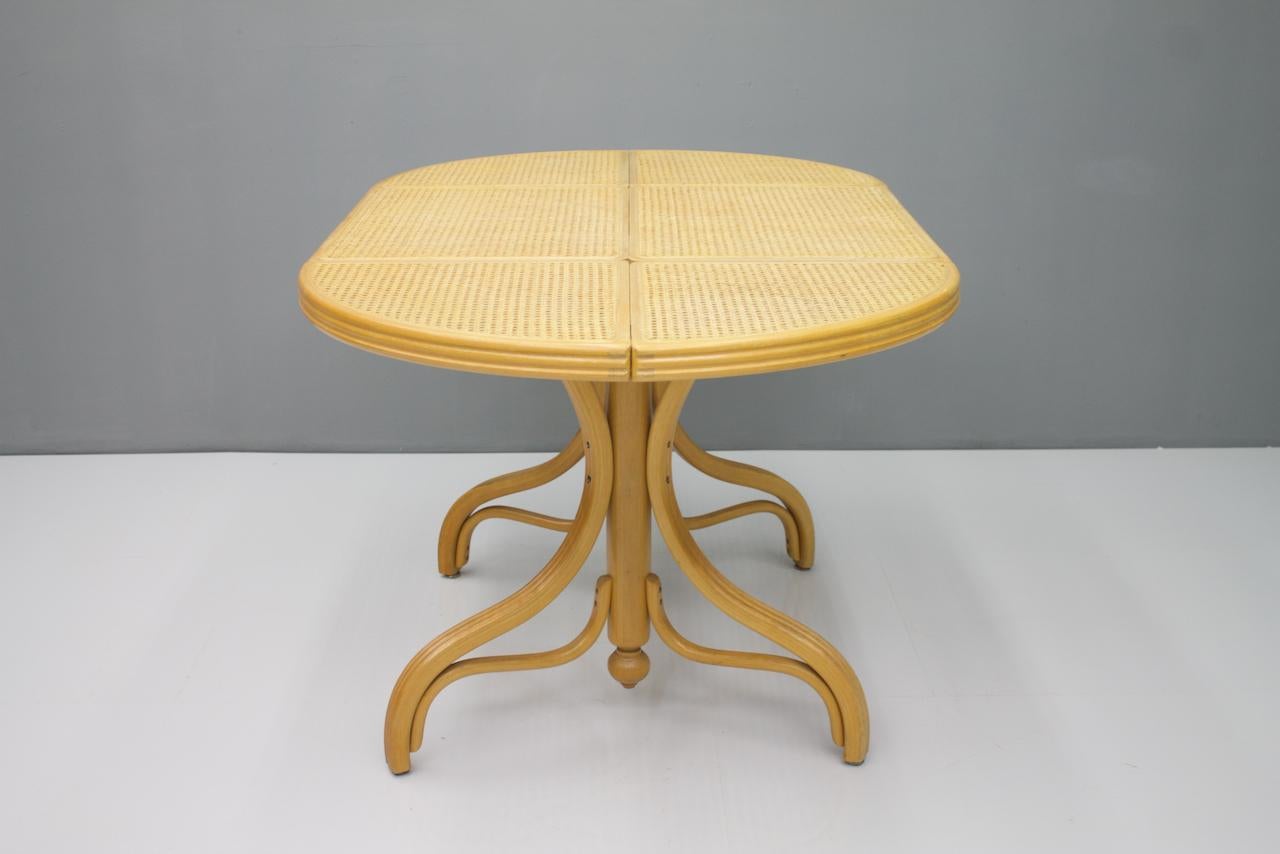 Oval Dining Table in Wood Cane and Glass Germany 1970s Thonet For Sale 4