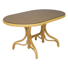 Oval Dining Table in Wood, Cane and Glass, Germany, 1970s Thonet