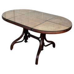 Oval Dining Table in Wood, Cane and Glass, Germany, 1970s