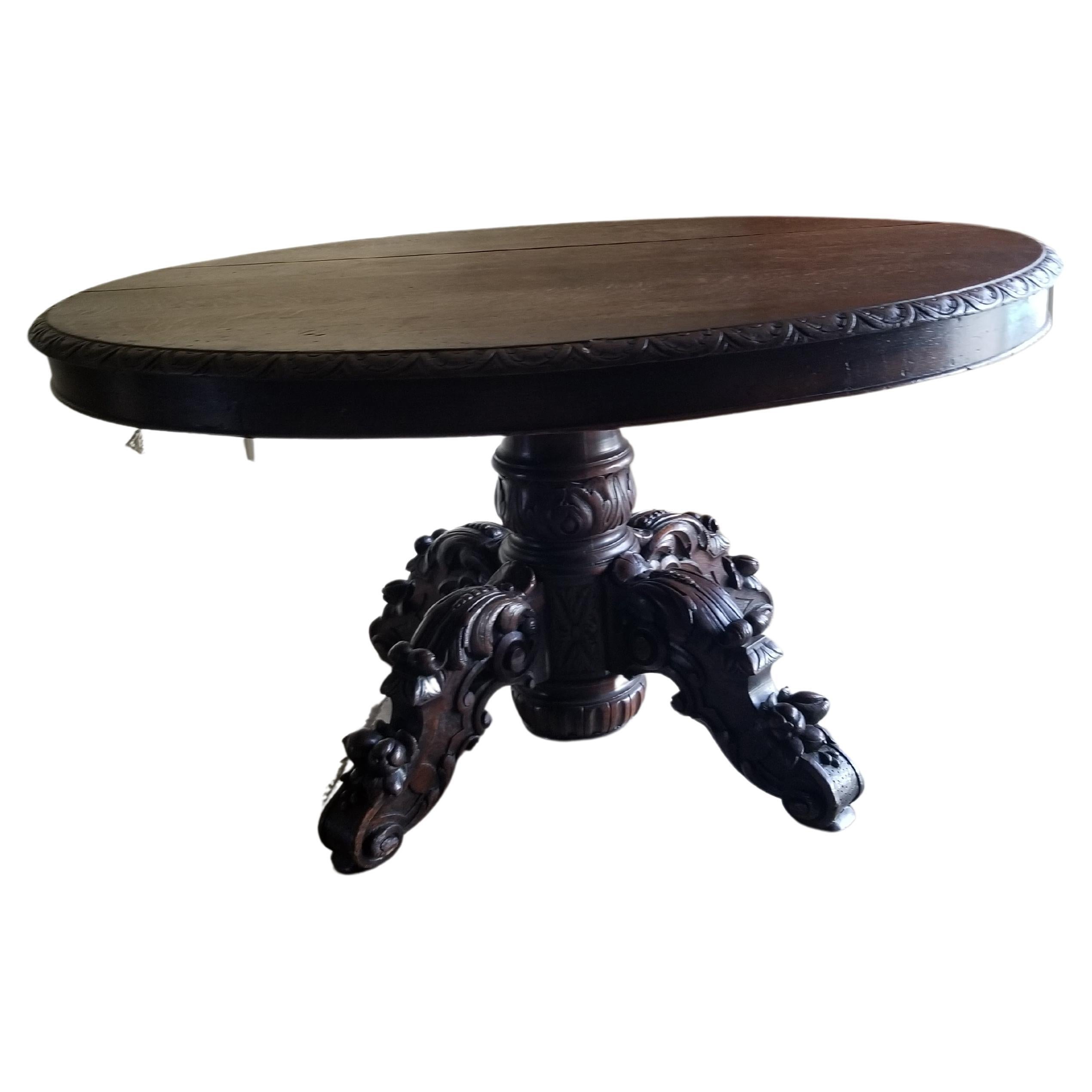 Oval Dining Table with Carved Pedestal Base