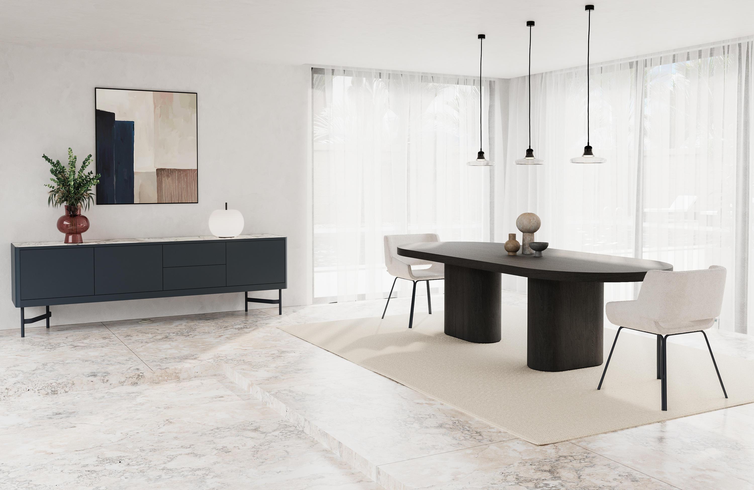 Modern Oval Dining Table with Chunky Wood Top Available in 8 Shades of Oak For Sale