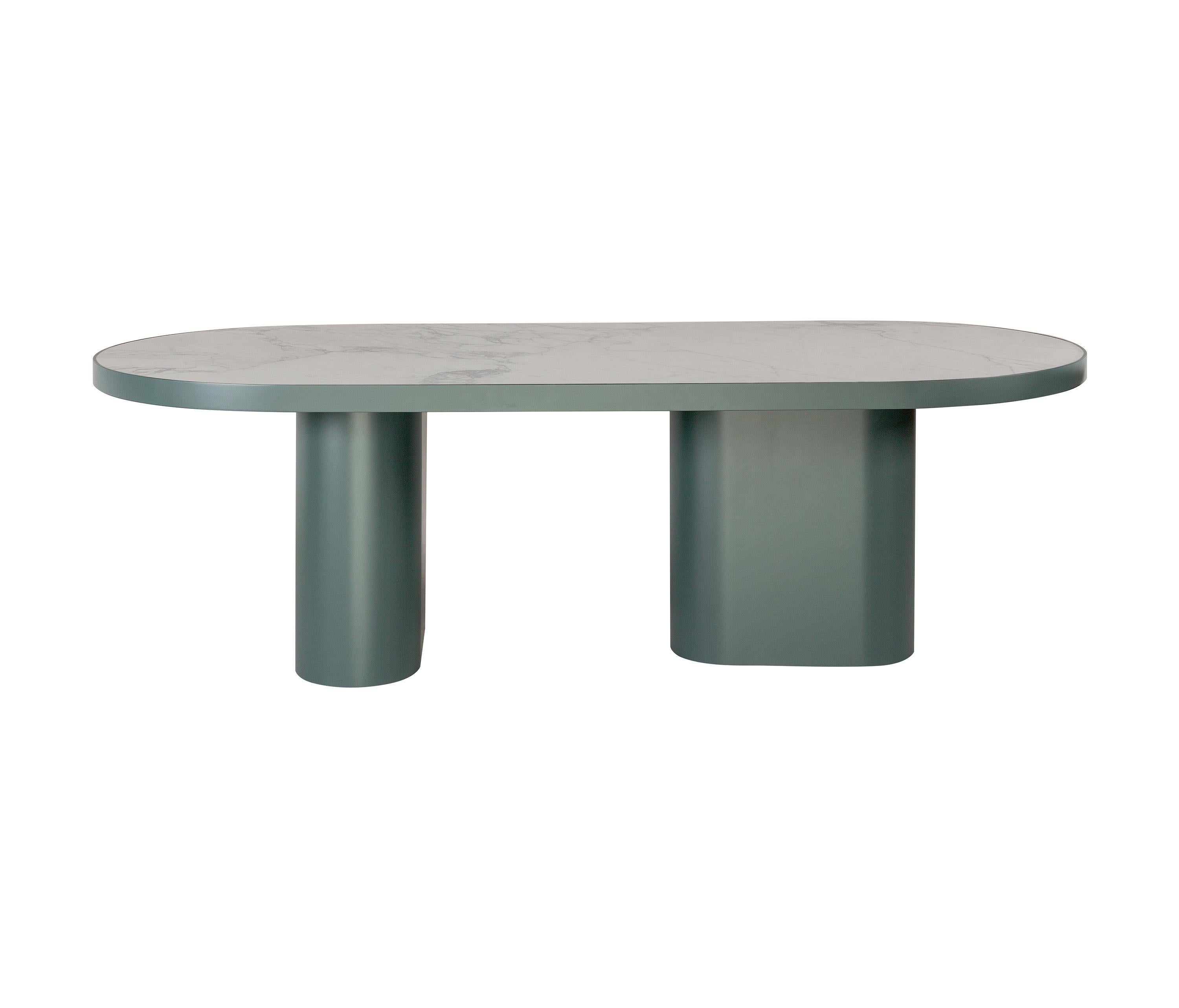 Hand-Crafted Oval Dining Table with Chunky Wood Top Available in 8 Shades of Oak For Sale