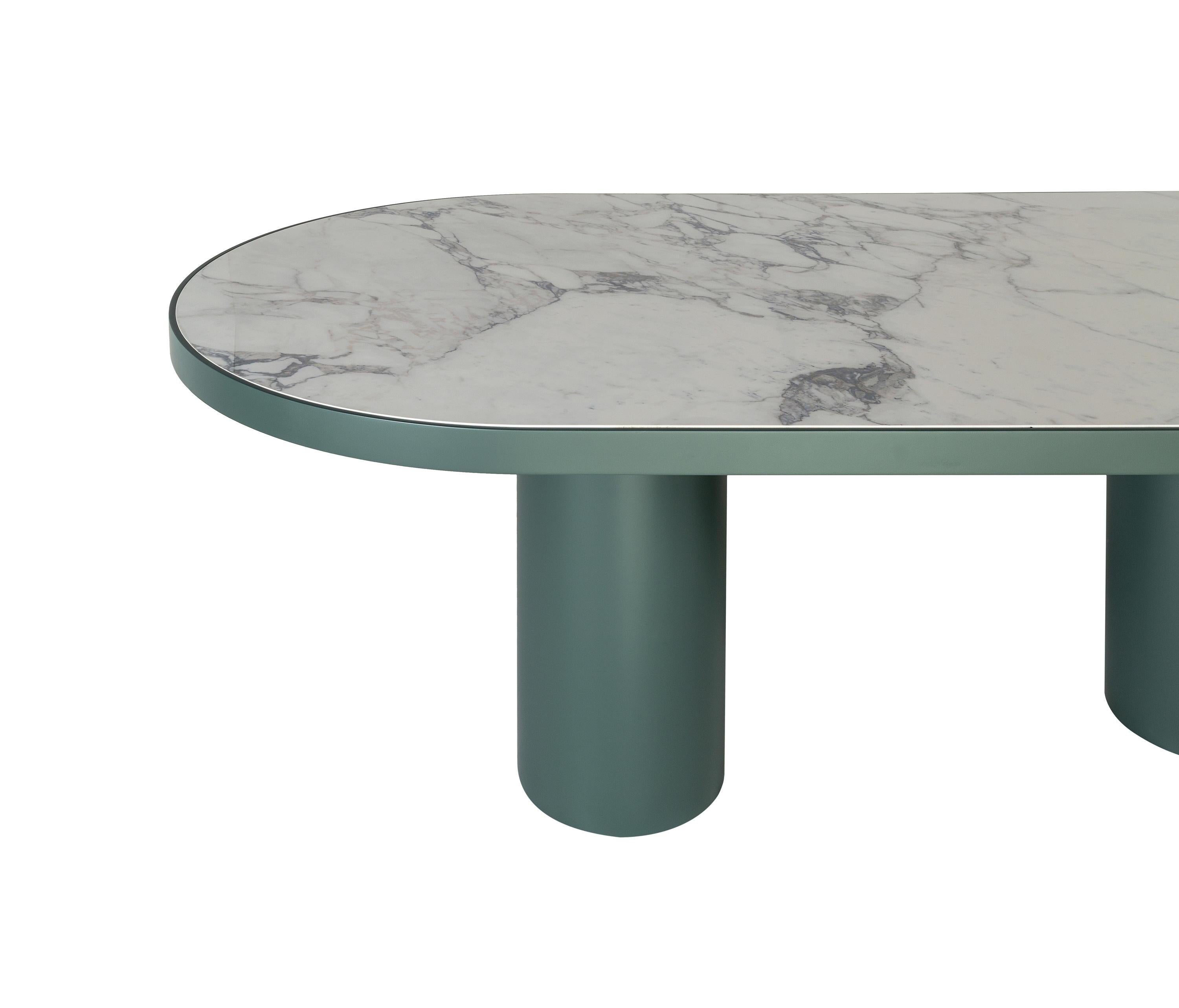 Contemporary Oval Dining Table with Chunky Wood Top Available in 8 Shades of Oak For Sale