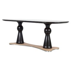 Table de salle à manger ovale avec butoir en verre des années 40 italiennes