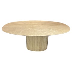 Vintage Oval Dining Table with Pedestal in Travertine, Italy, Circa 70