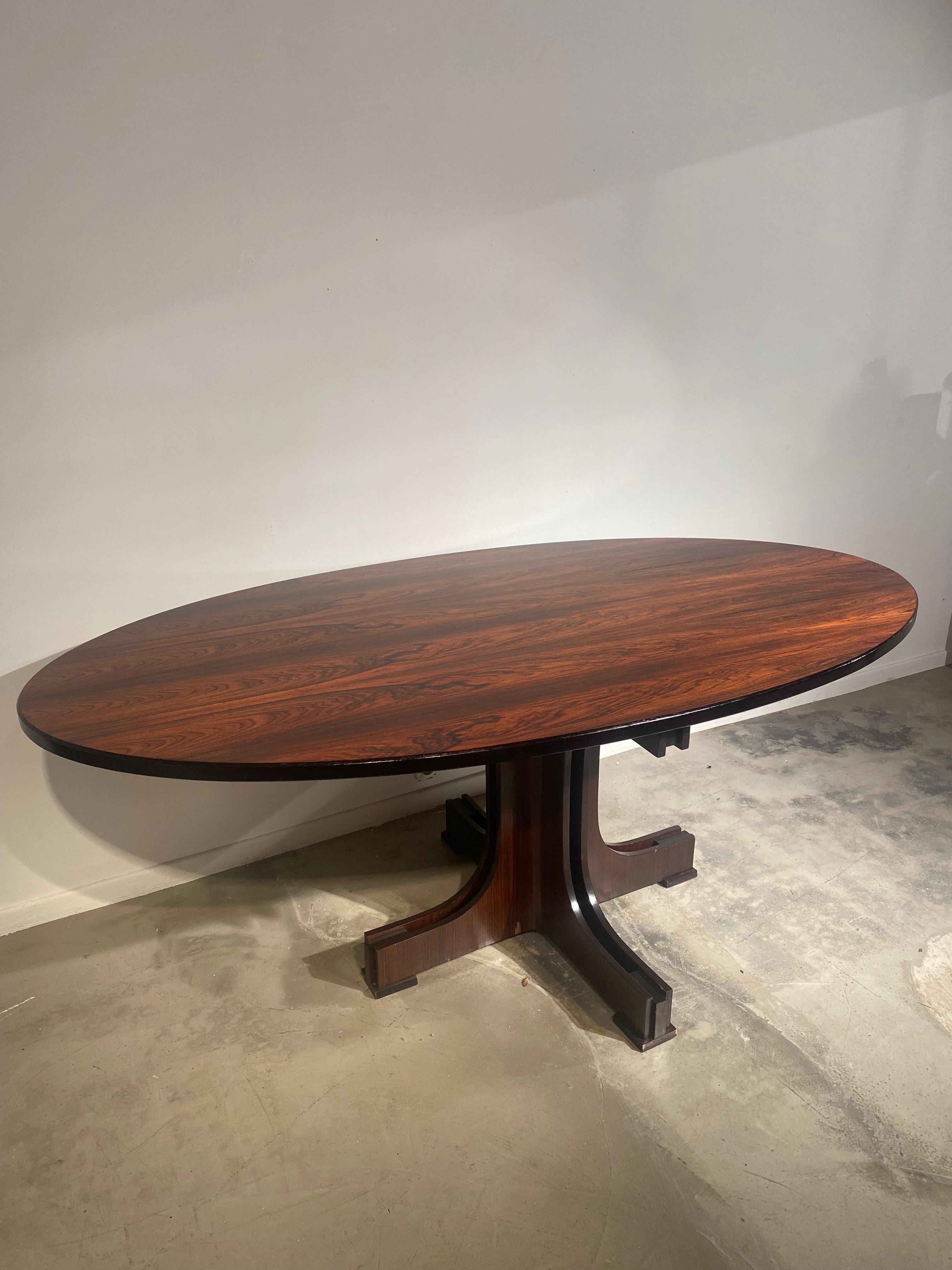 Mid-Century Modern Oval Dining Table, Wood Veneered Top and Wood Sculptural Basement