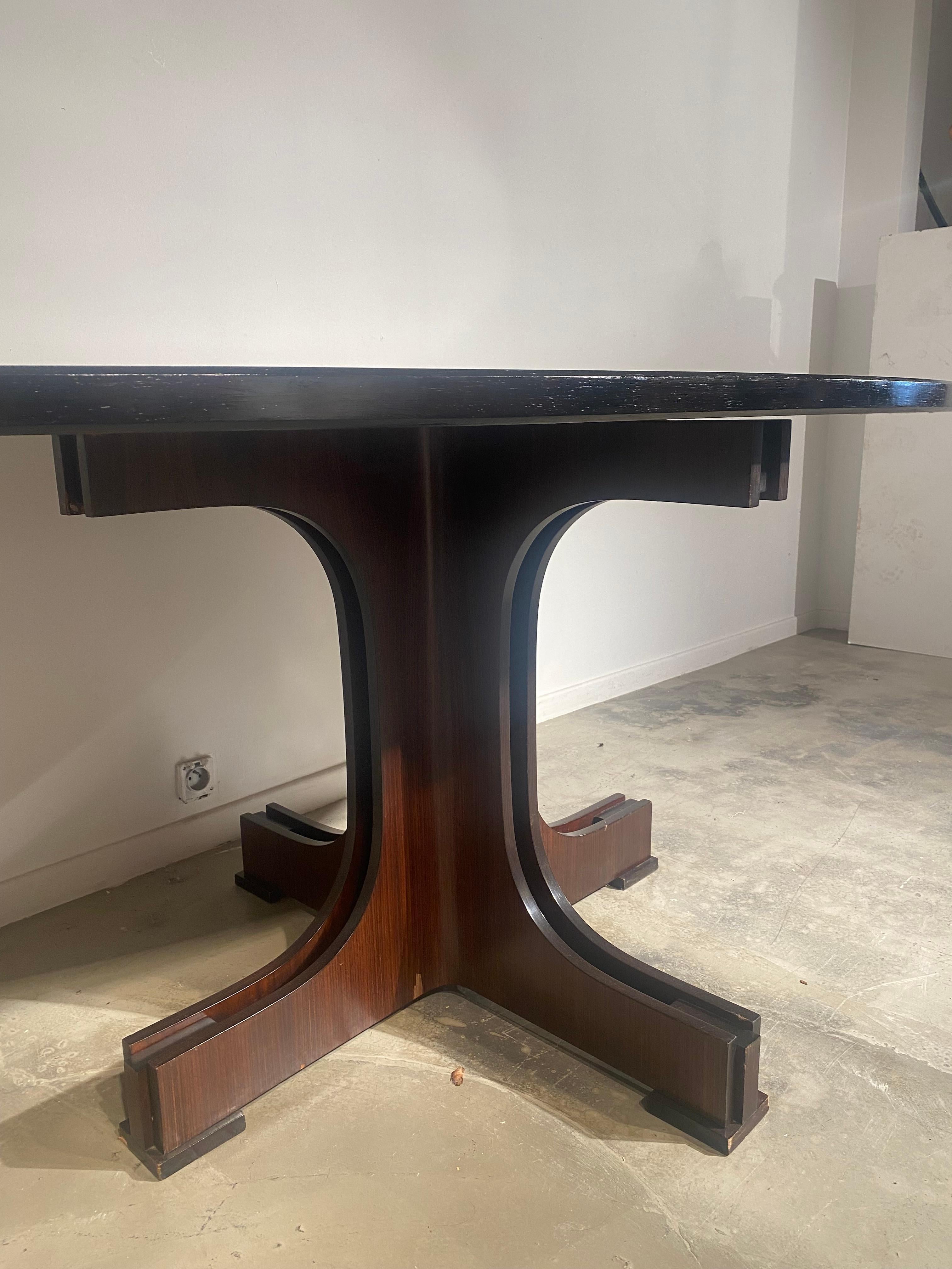 Late 20th Century Oval Dining Table, Wood Veneered Top and Wood Sculptural Basement