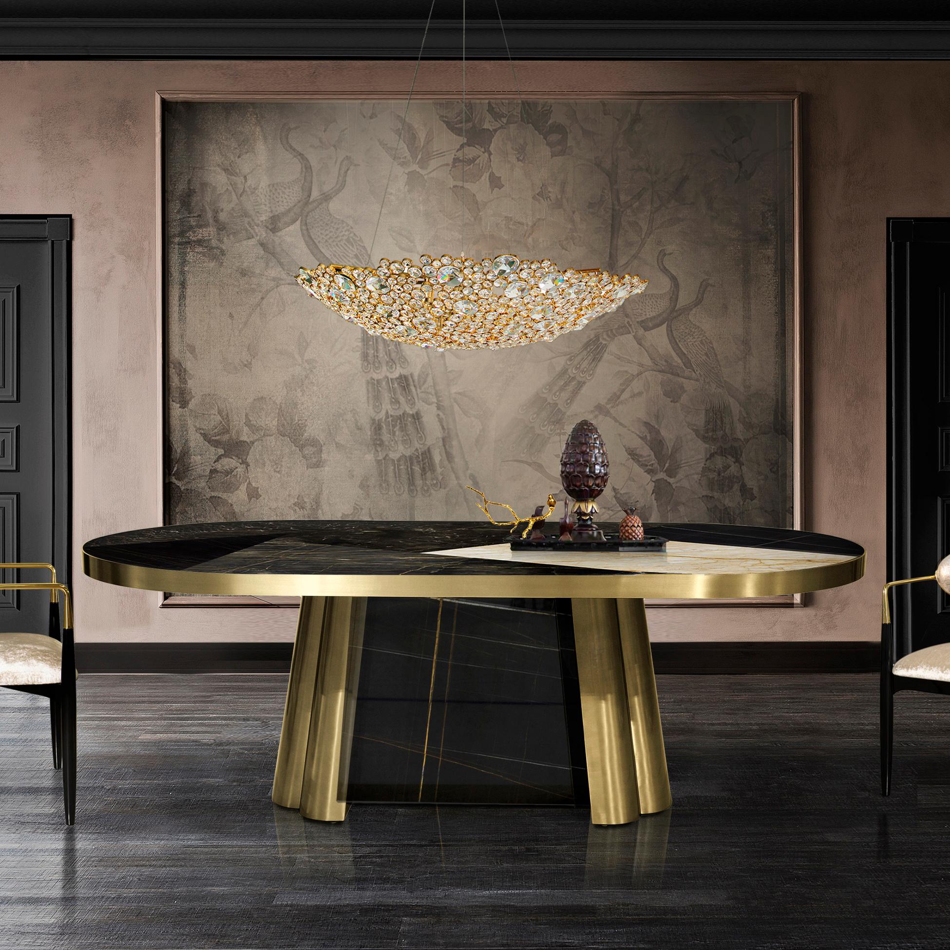 Moderne Table de salle à manger ovale « Marbre » en marbres différents en vente