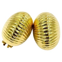 Oval Dome Yellow Gold Clip on Earrings