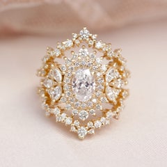 Oval Double Halo Moissanite Engagement Ring with Ring Guard Enhancer - "Monaco"