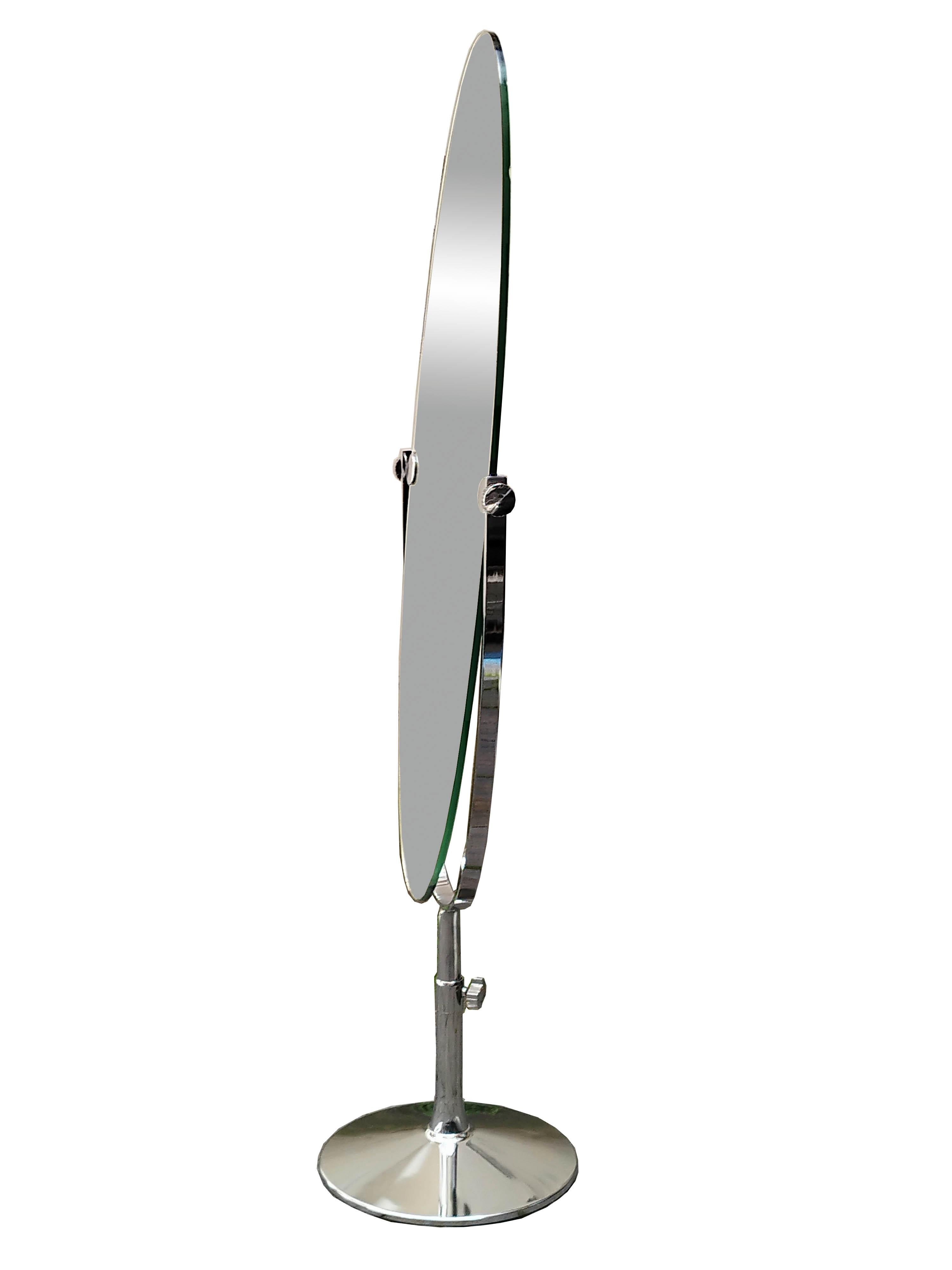 Mid-Century Modern Oval Double-sided Floor Standing Mirror, Italy 1970s