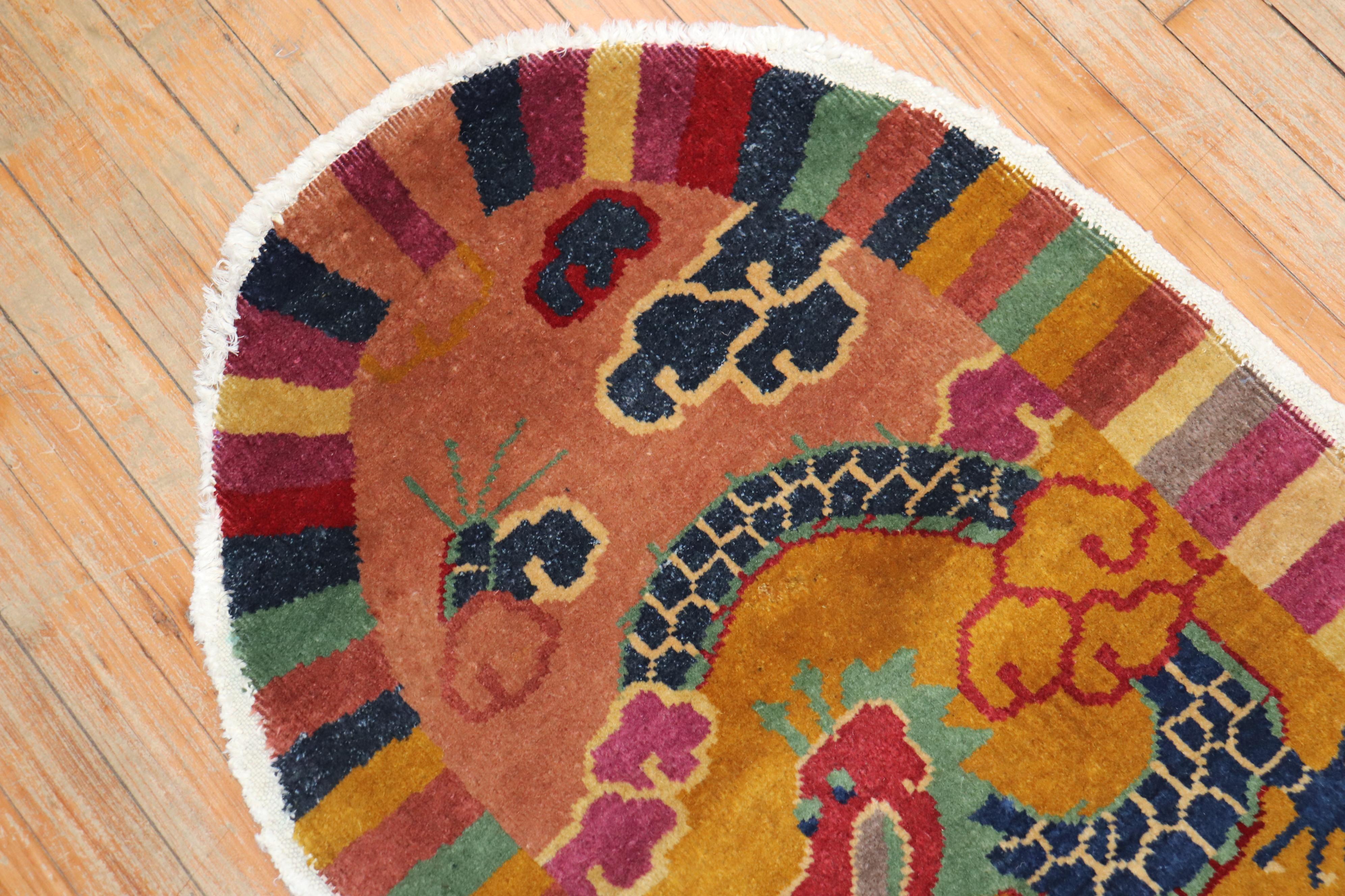 Hand-Painted Oval Dragon Art Deco Chinese Rug