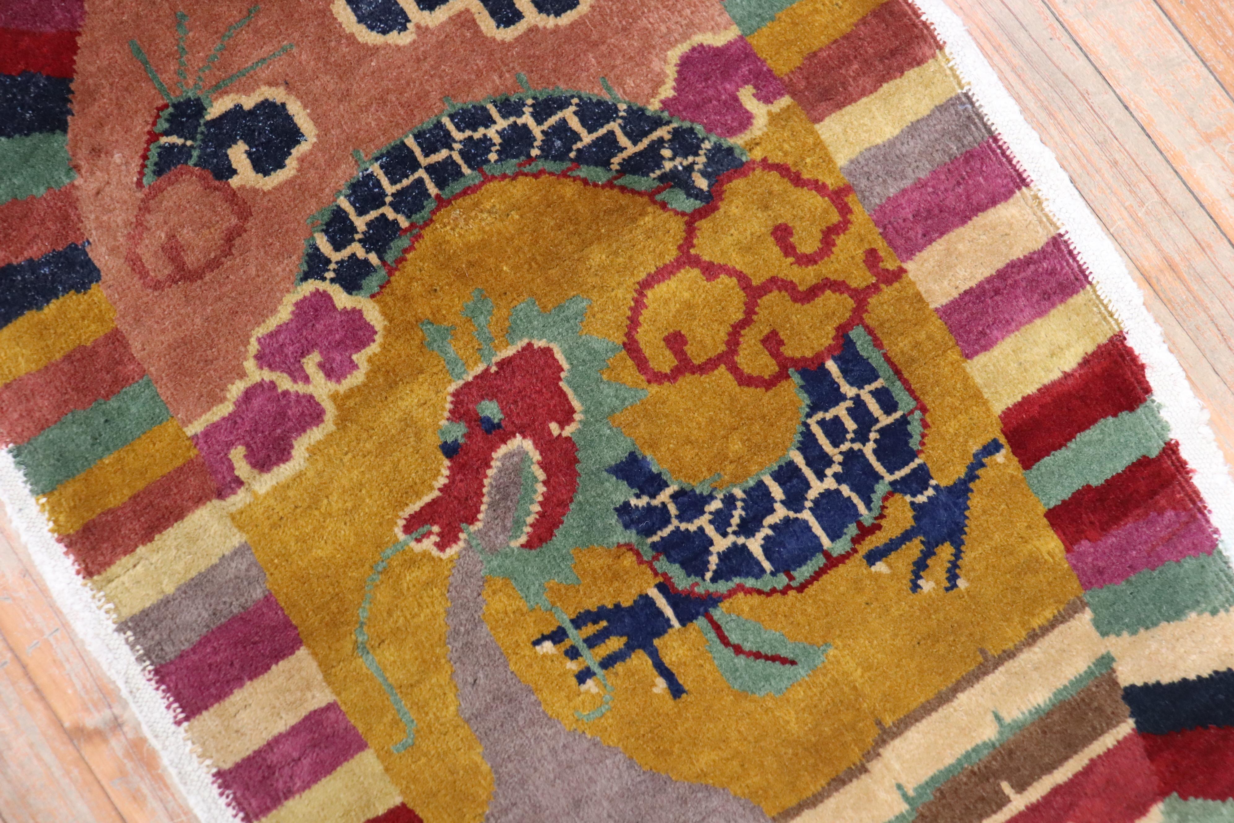Mid-20th Century Oval Dragon Art Deco Chinese Rug